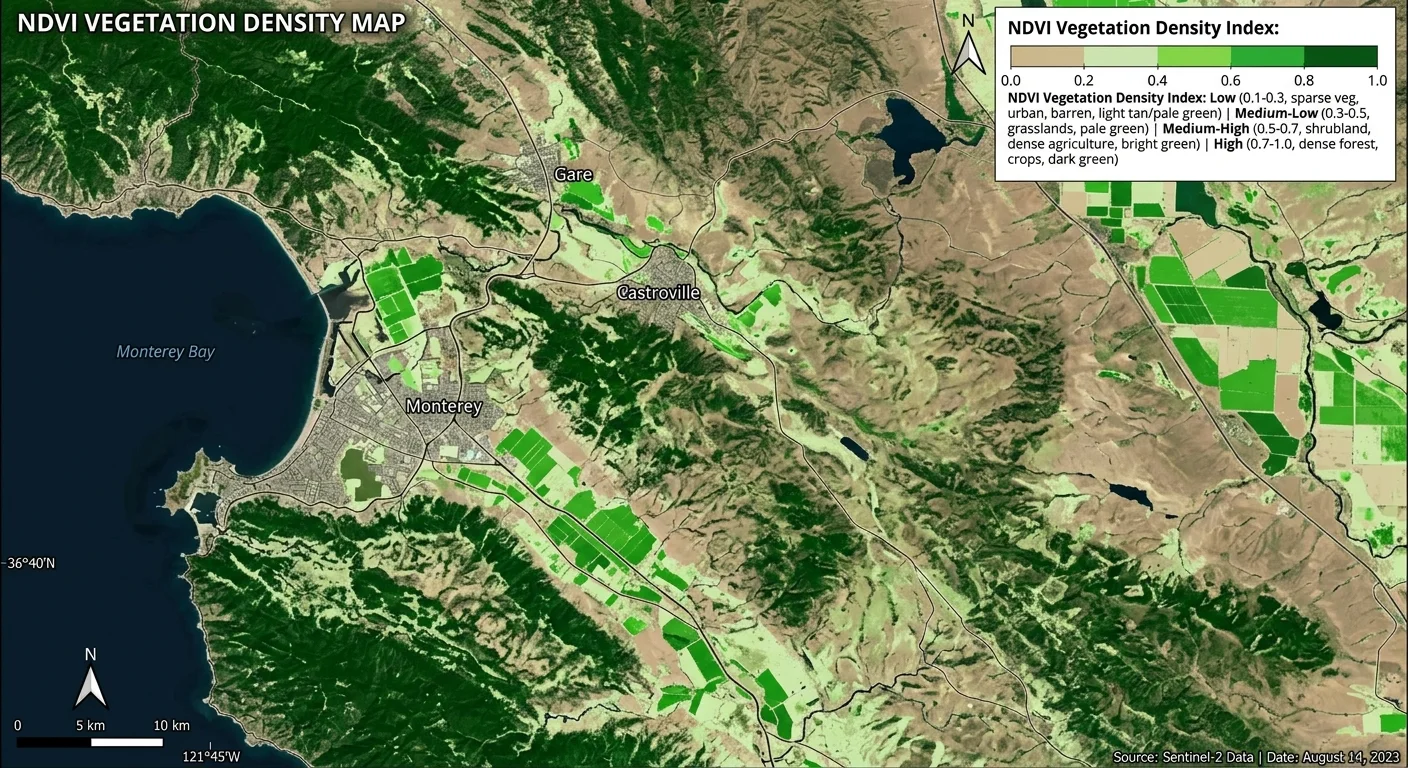 NDVI vegetation index map generated from Sentinel-2 satellite imagery in QGIS